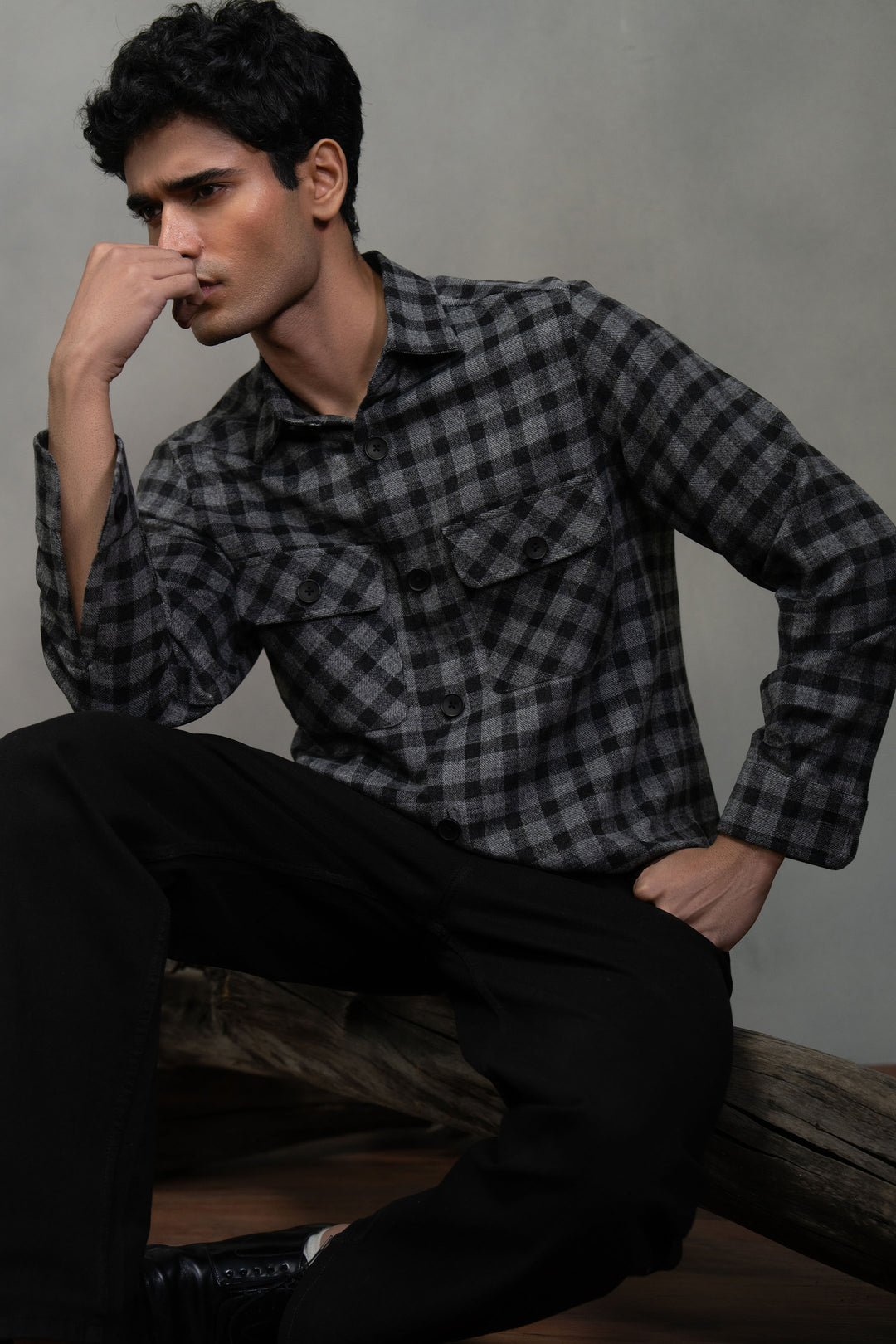 Black Check Wool Shirt