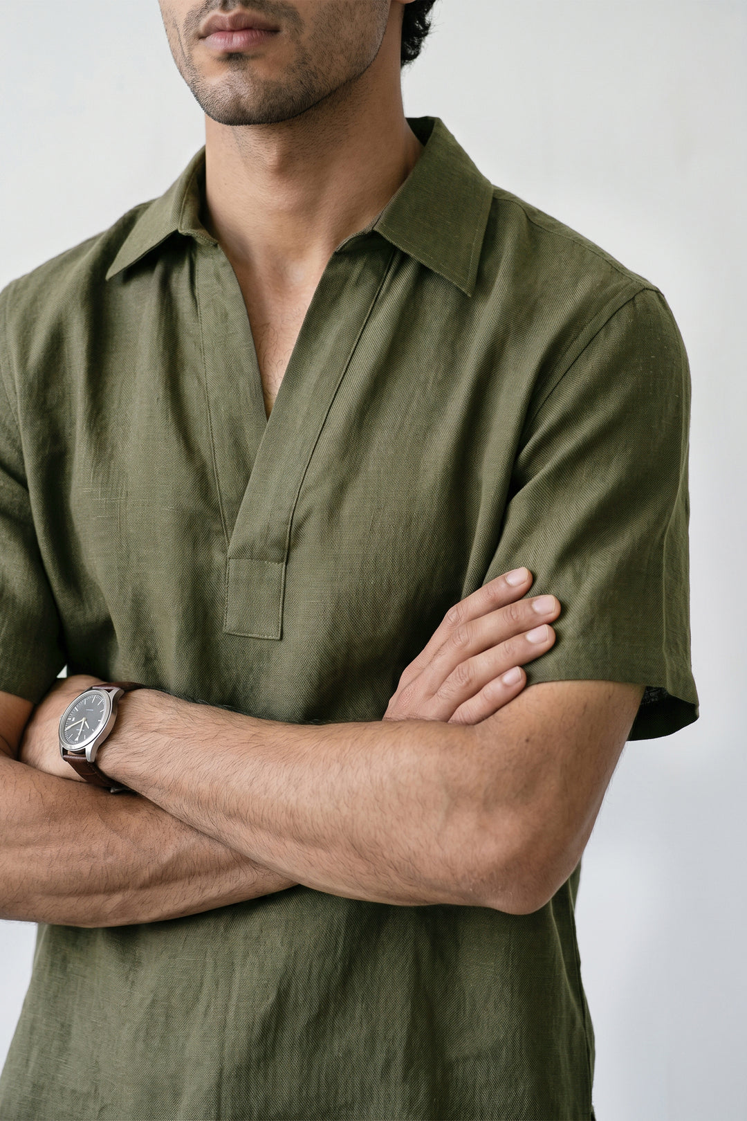 Olive Linen Polo Shirt