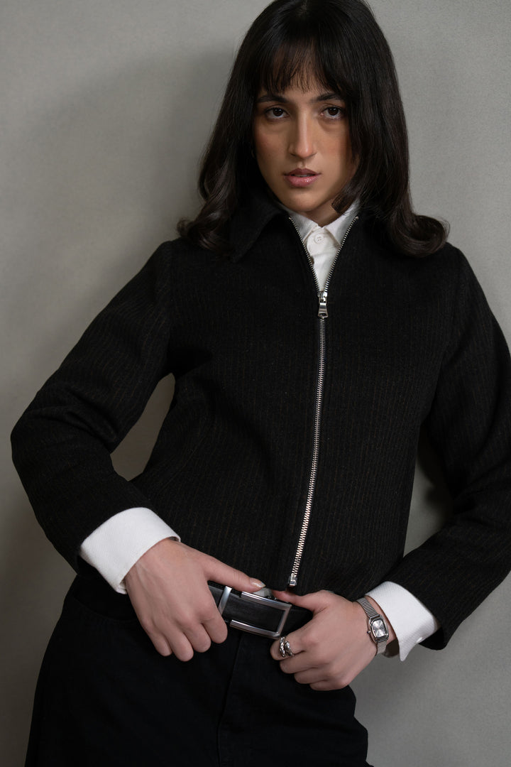 Black Striped Wool Jacket