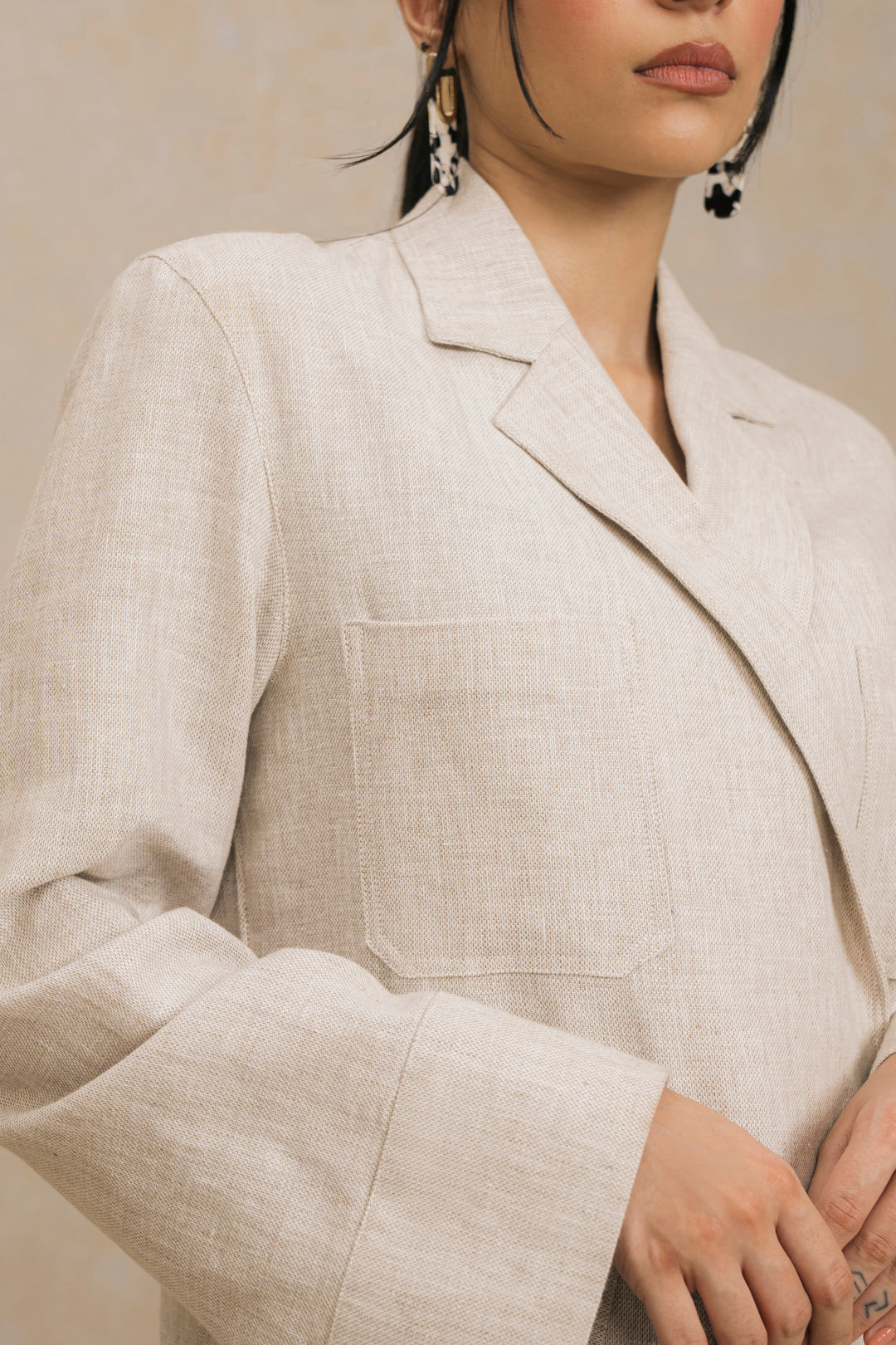 Beige Linen Kimono Suit