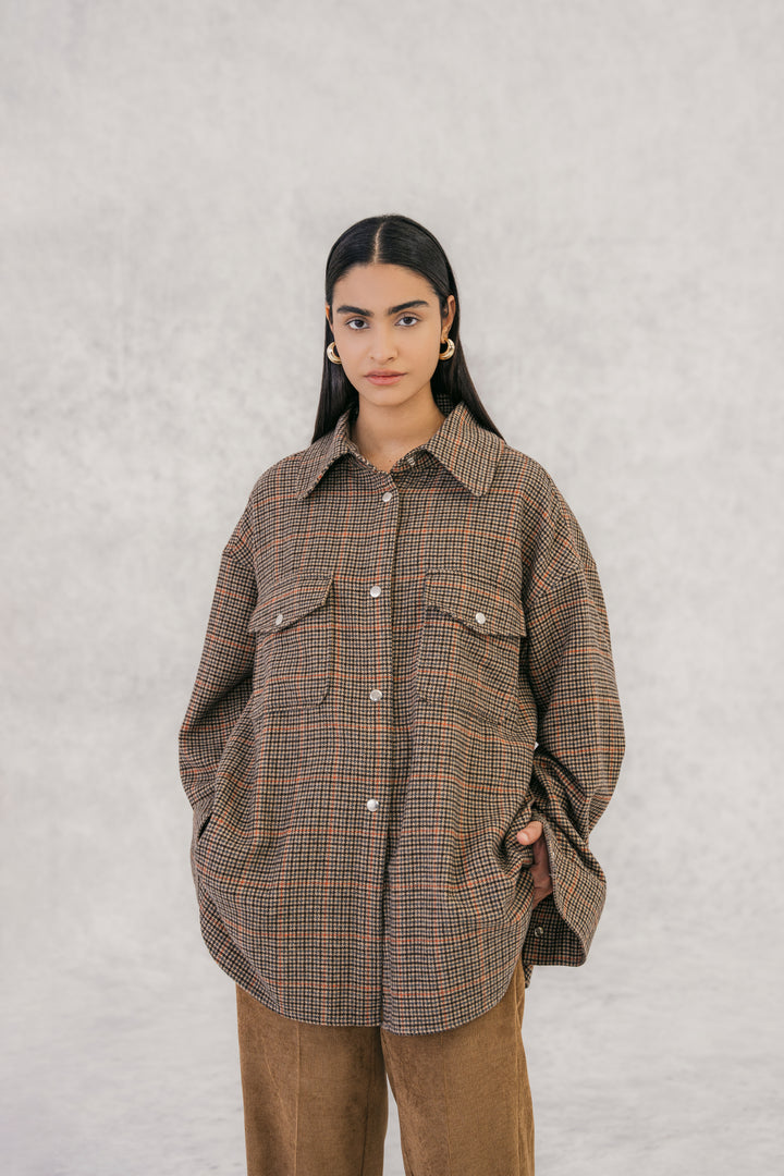 Women's Fawn Wool Overshirt with Pockets