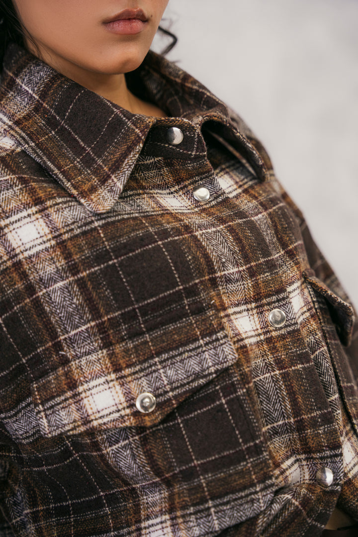 Brown Wool Overshirt with Four Pockets