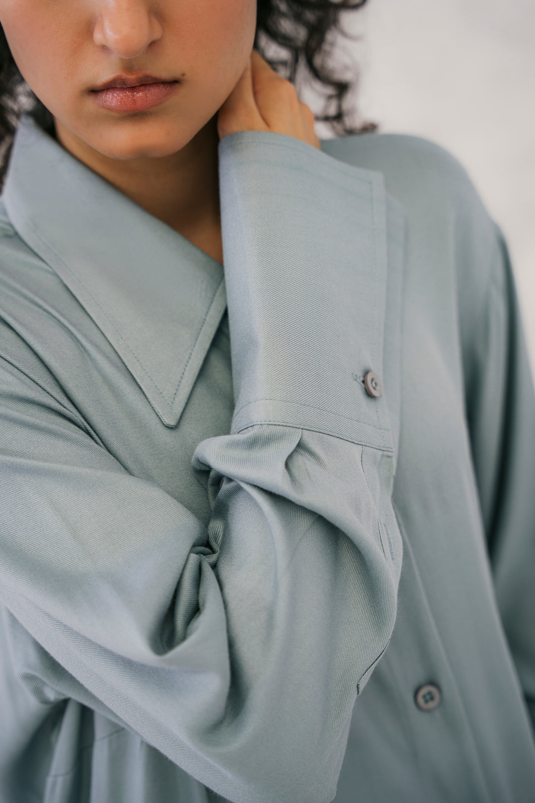 Dusty Blue Twill Textured Long Shirt dress