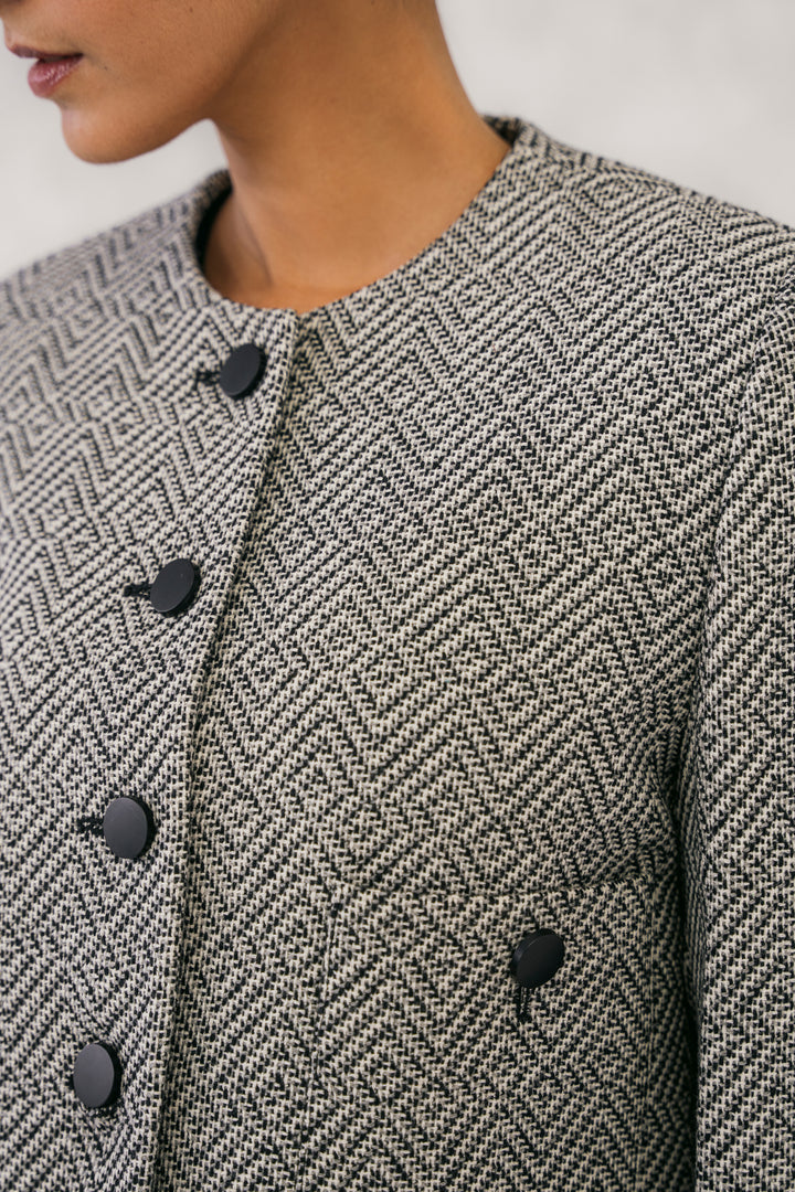 Round Neck Textured Cropped Jacket