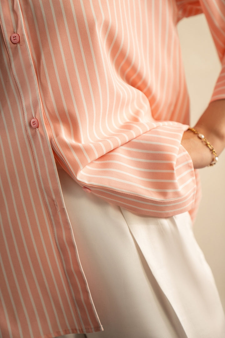 Pink Striped Flowy Shirt