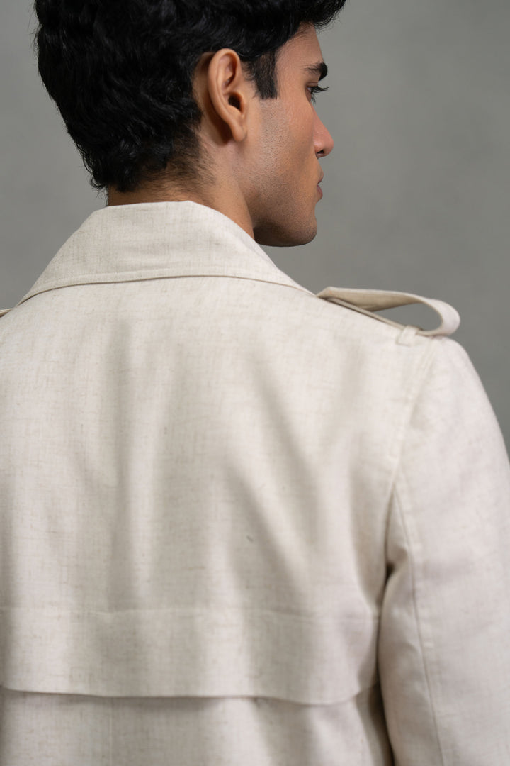 Beige Linen Trench Coat