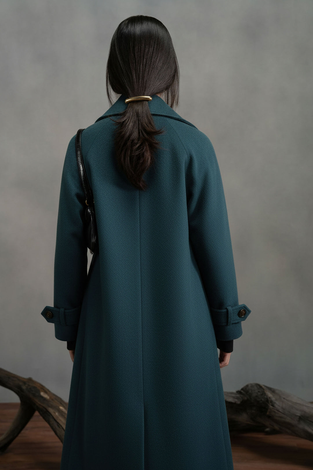 Teal Wool Double Breasted Long Coat