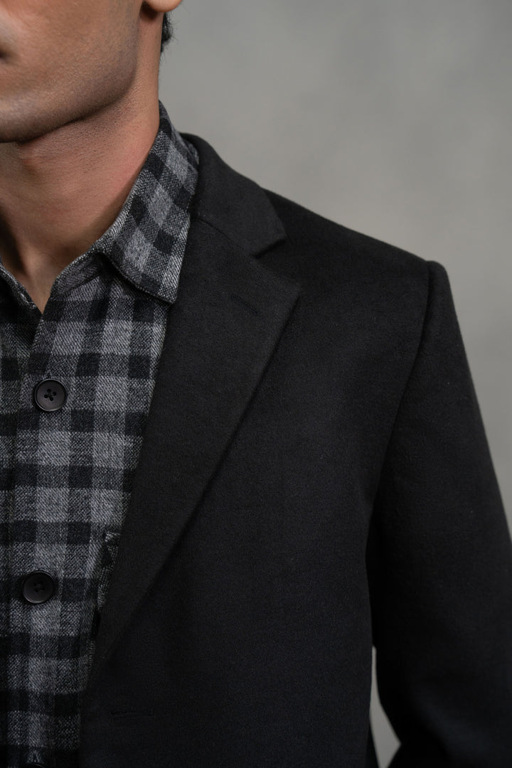 Black Single Breasted Long Coat