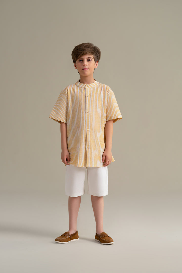 Yellow Mandarin Collar Shirt