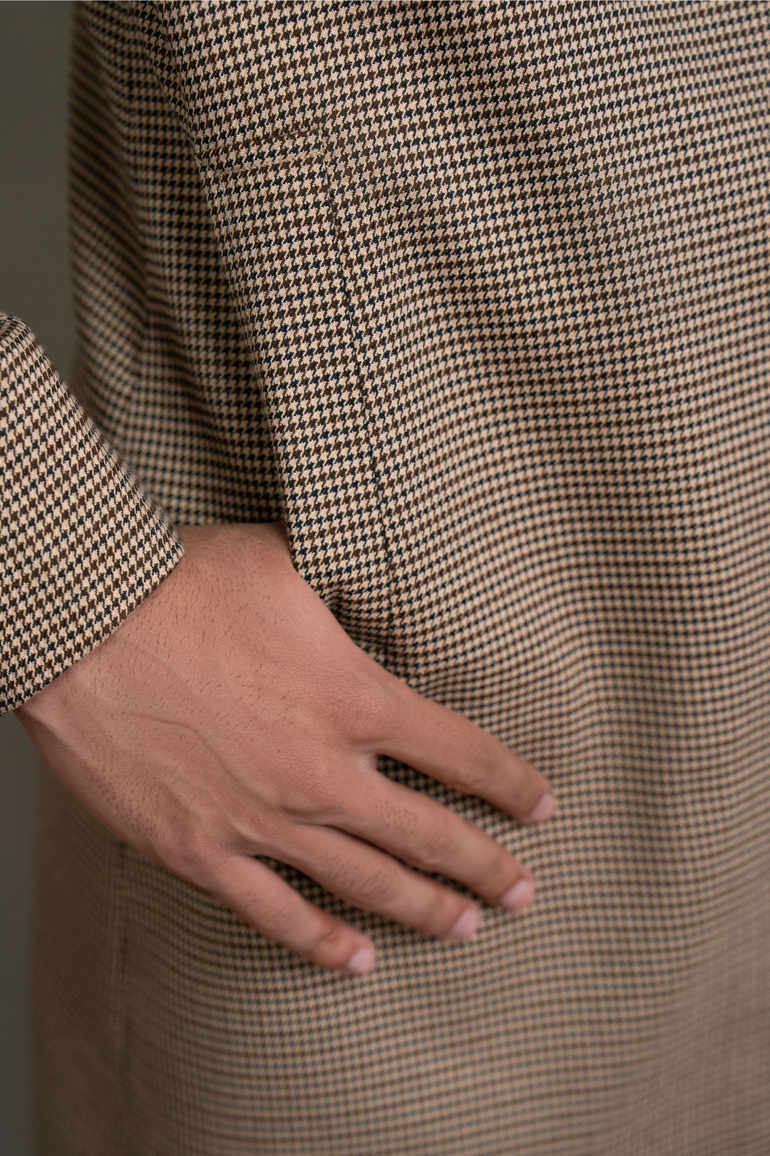 Brown Houndstooth Long Coat