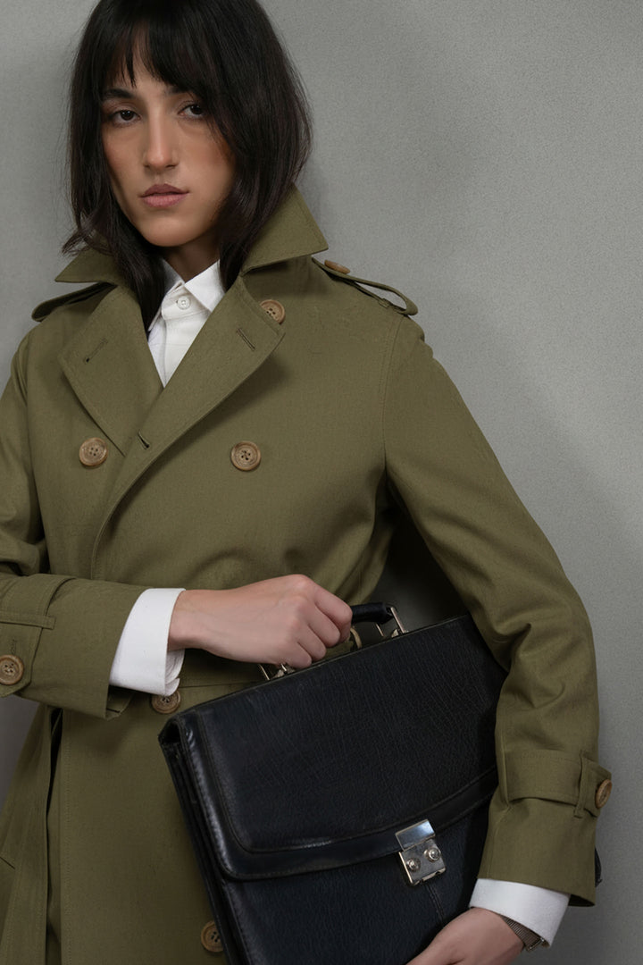 Olive Linen Trench Coat