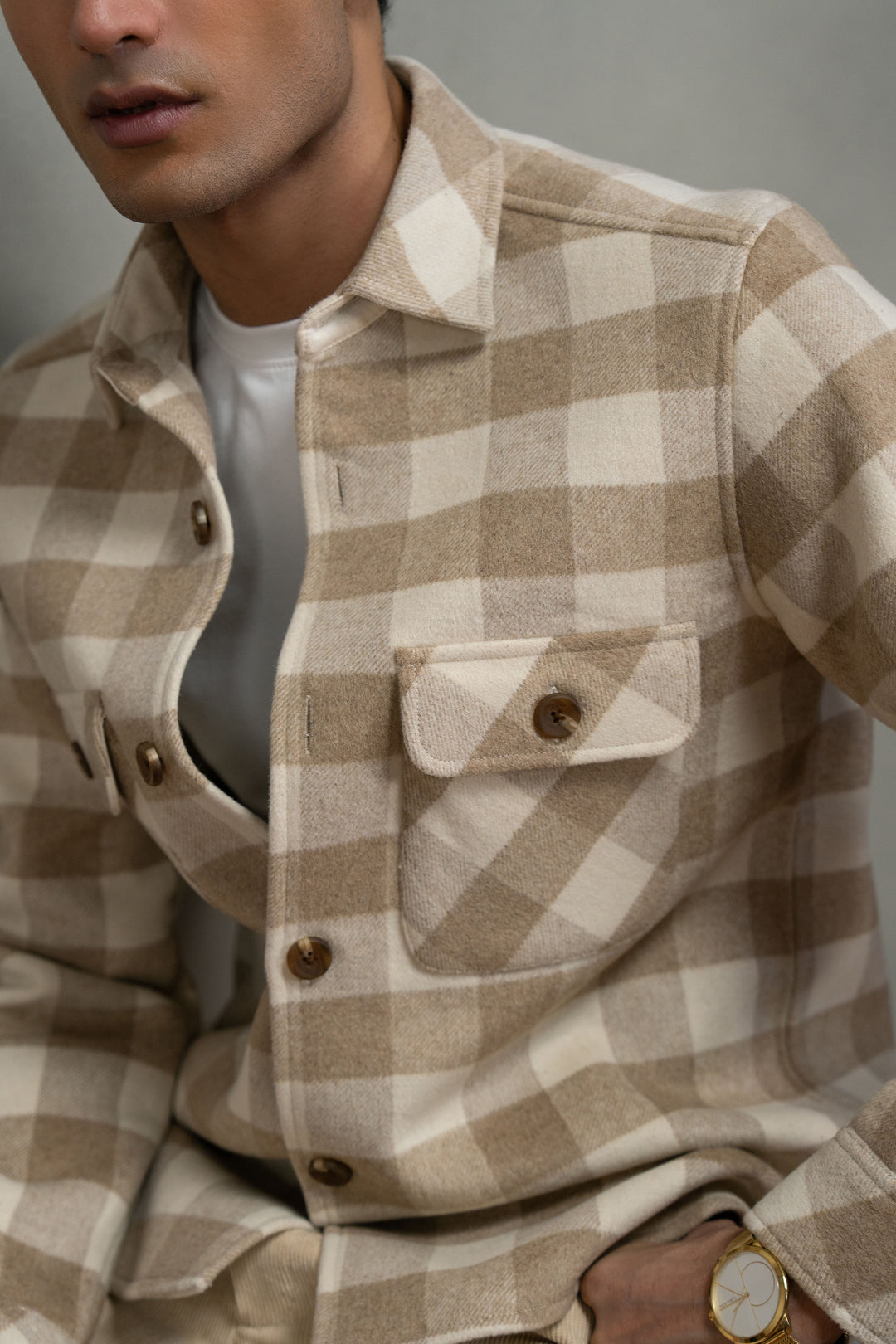 Beige Check Wool Shirt