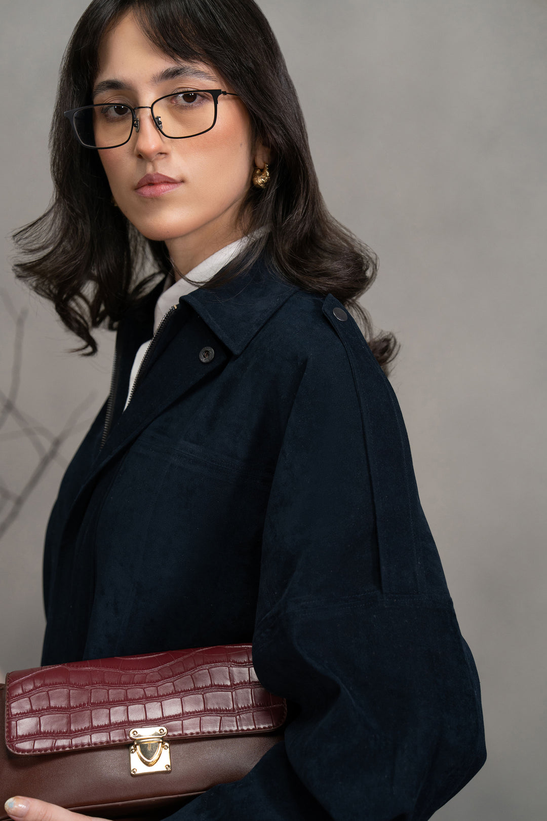 Navy Suede Bomber Jacket