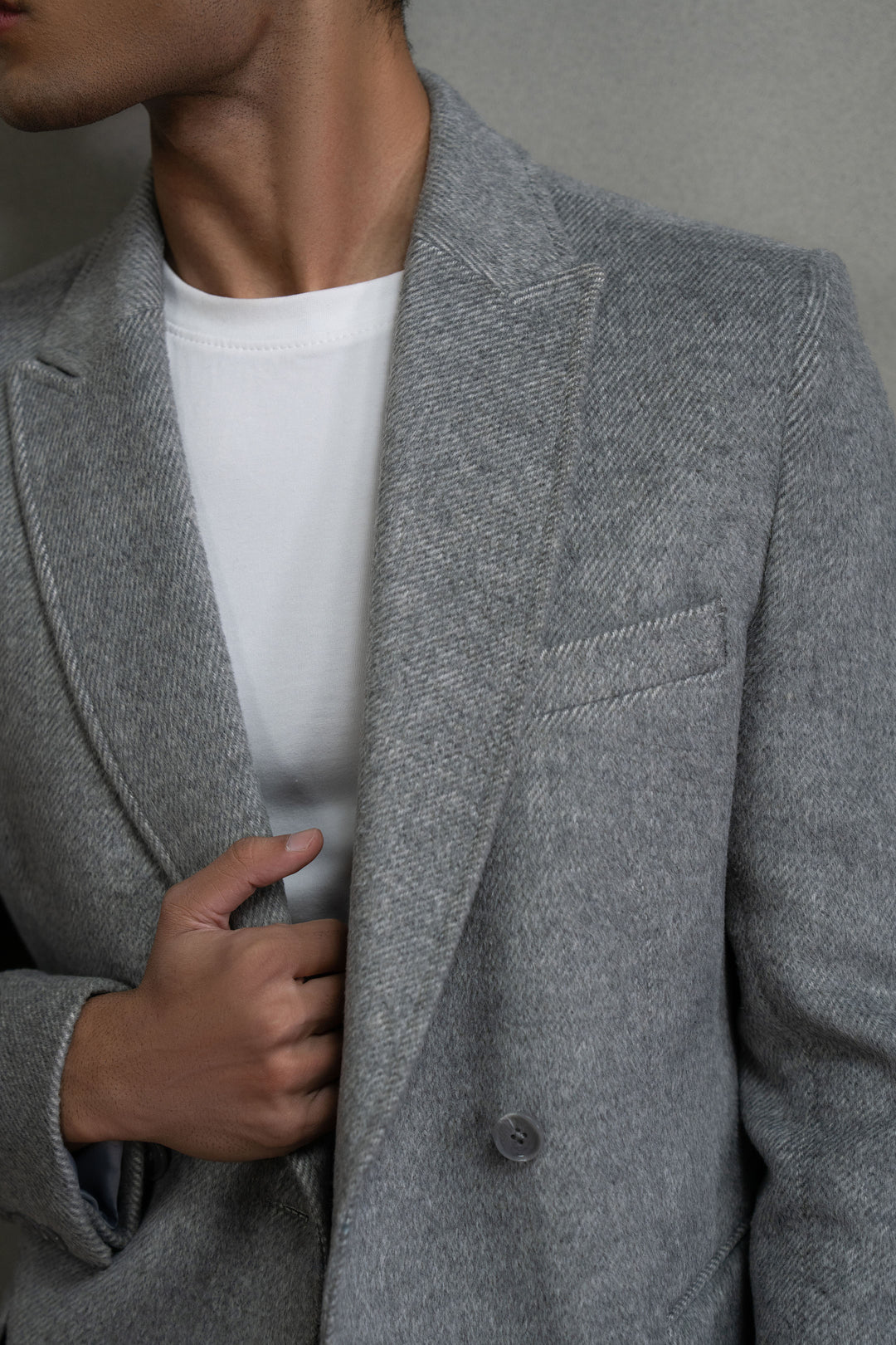 Grey Double Breasted Long Coat