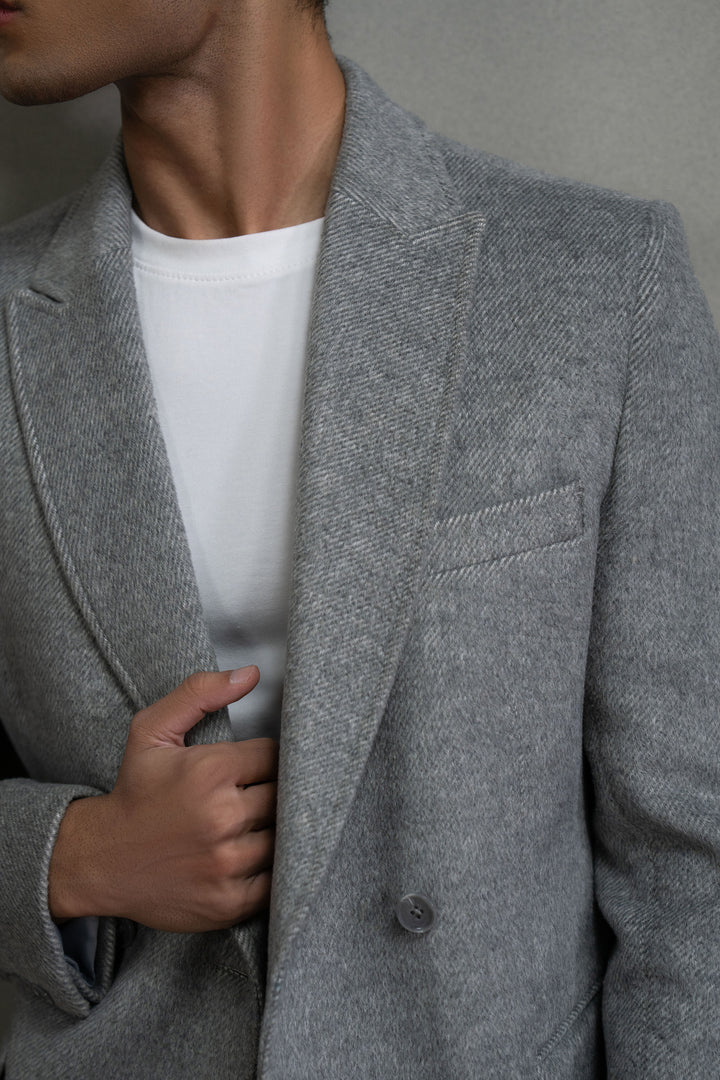 Grey Double Breasted Long Coat