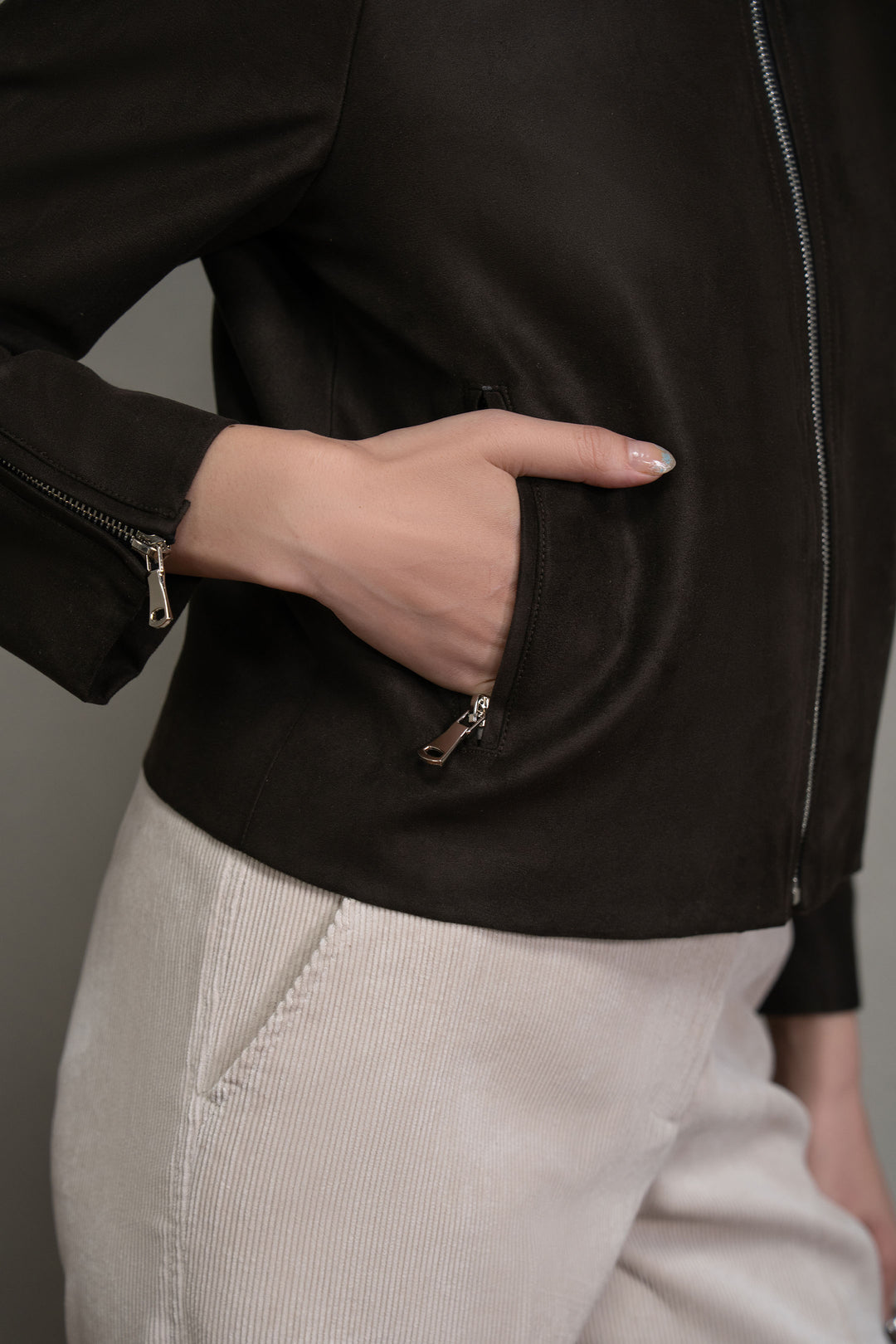 Brown Suede Jacket with Zip