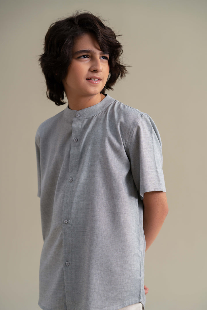 Grey Mandarin Collar Shirt