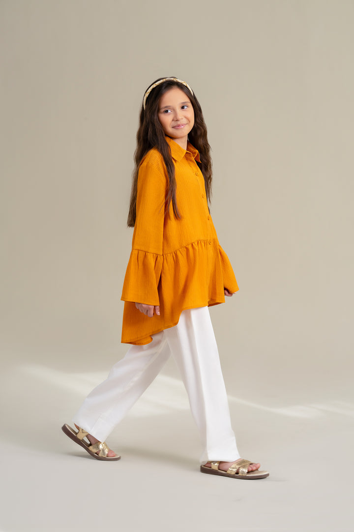 Mustard Shirt with Ruffle Detail
