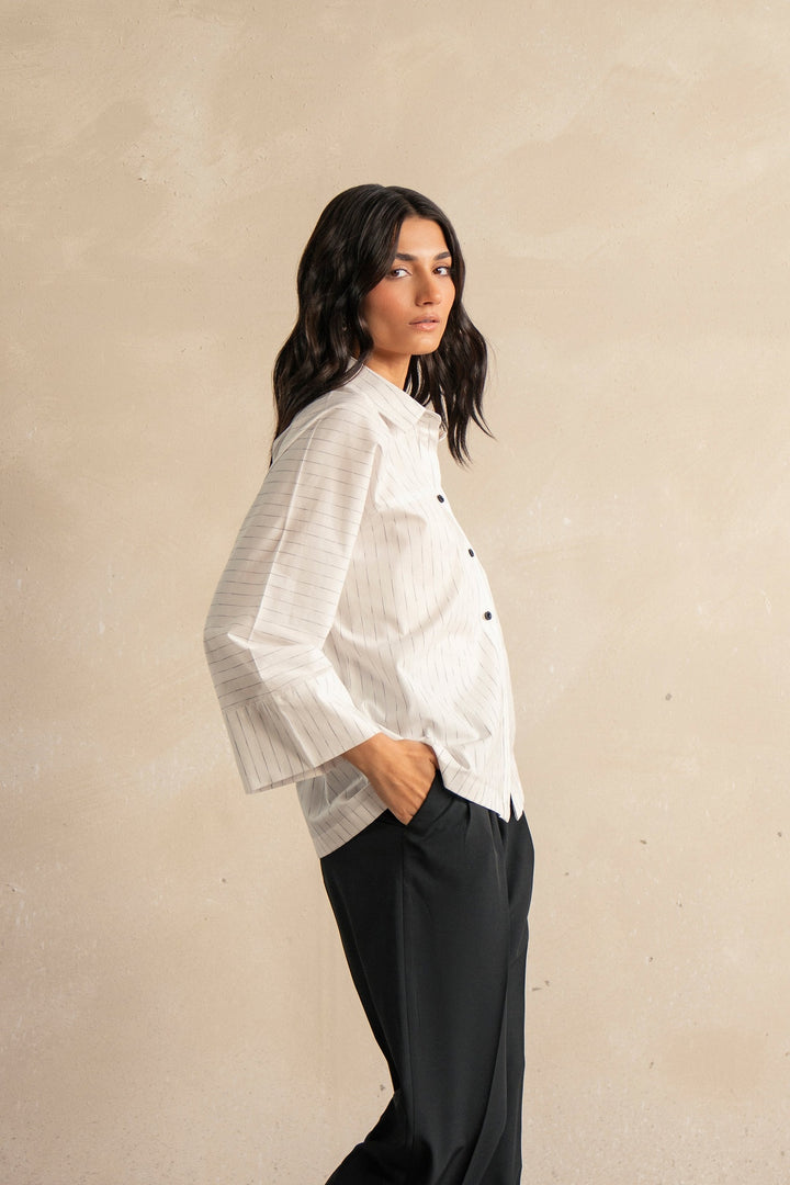 White Stripped Shirt With Yoke Detail