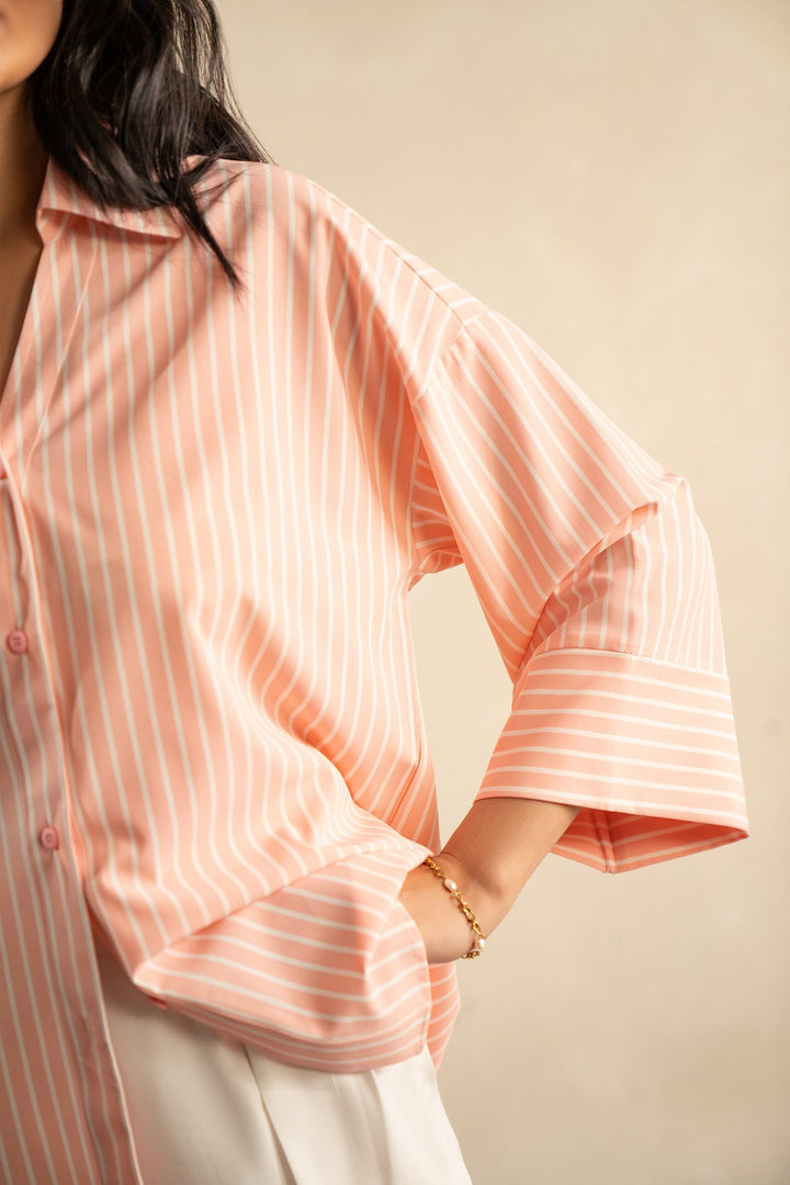 Pink Striped Flowy Shirt