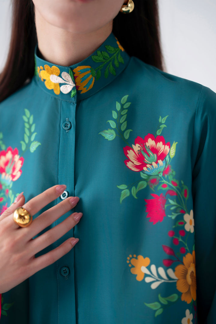 Teal Embroidered Dress