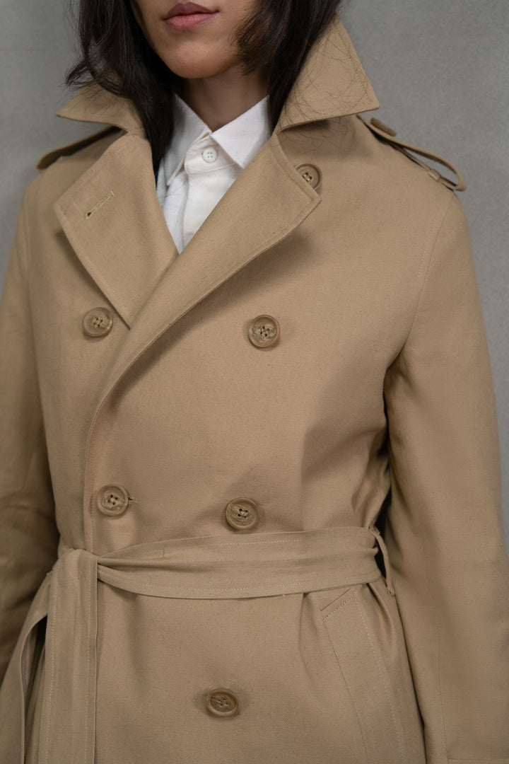 Beige Linen Trench Coat
