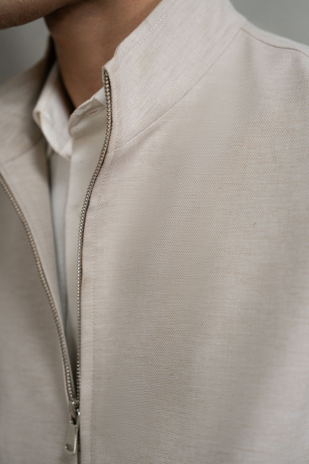 Beige Linen Textured Jacket