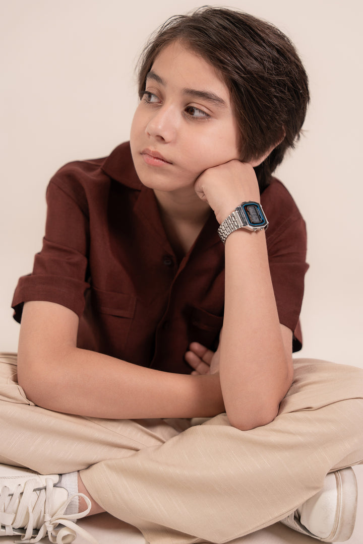 Burgundy Linen Resort Shirt