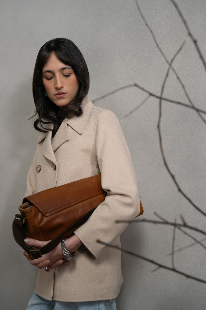 Off White Wool Double Breasted Coat