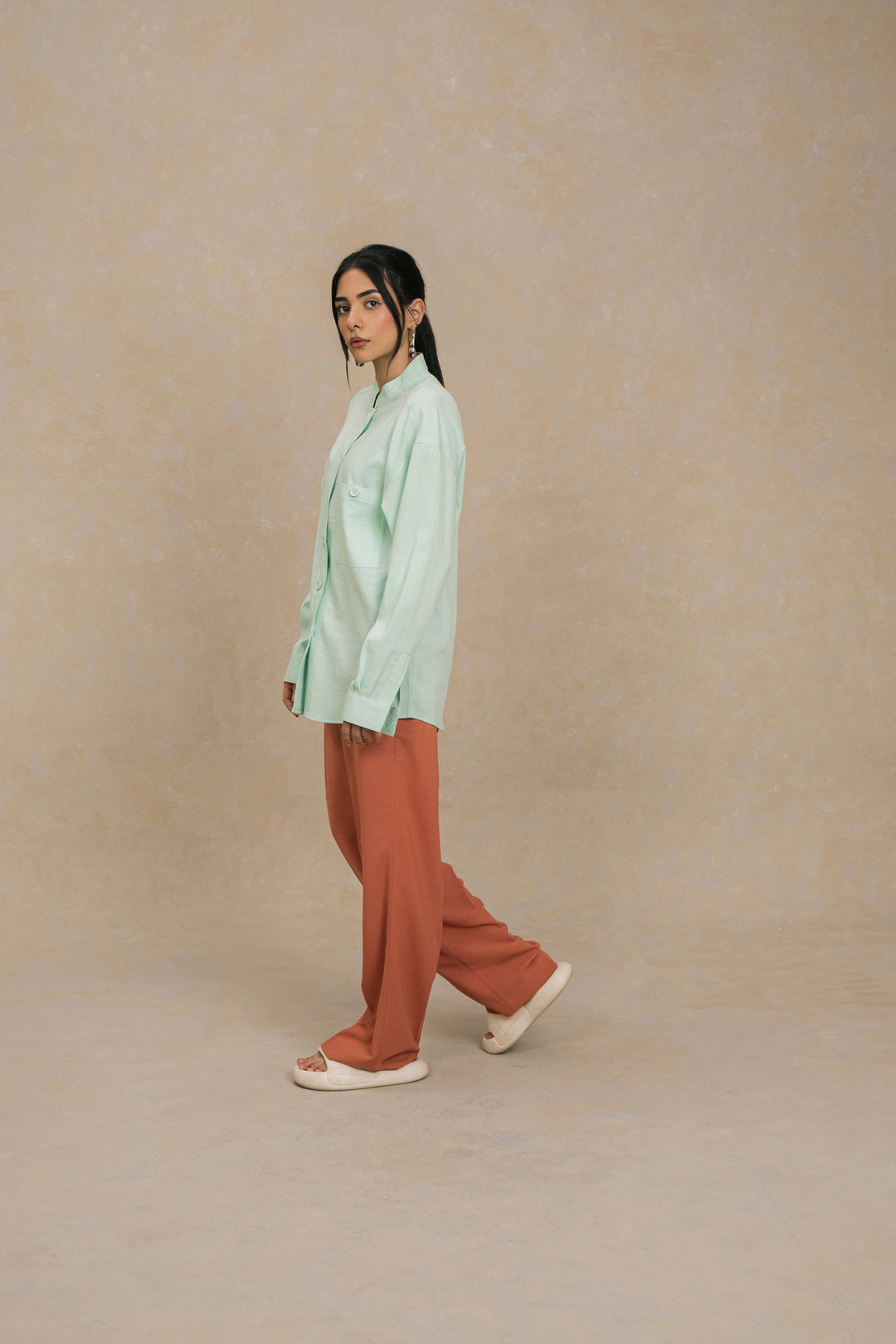 Mint Mandarin Collar Shirt