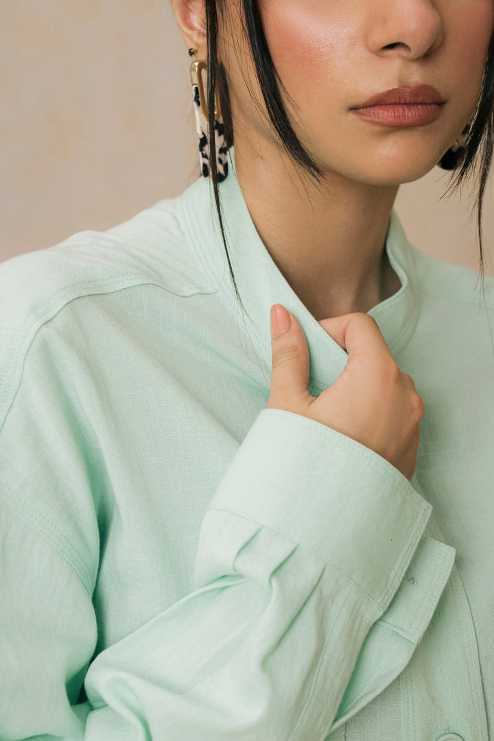 Mint Mandarin Collar Shirt