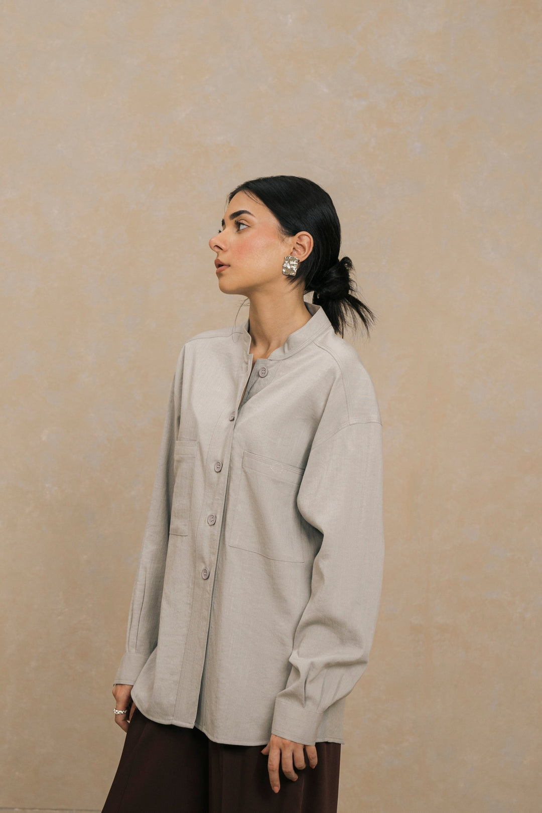 Grey Mandarin Collar Shirt