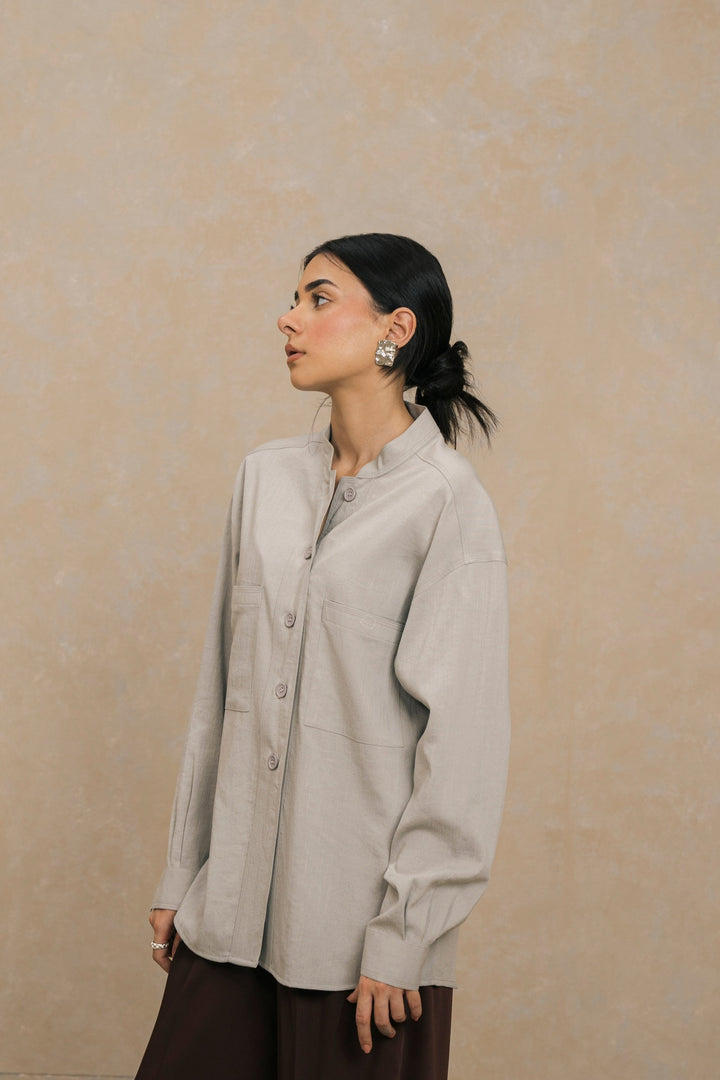 Grey Mandarin Collar Shirt