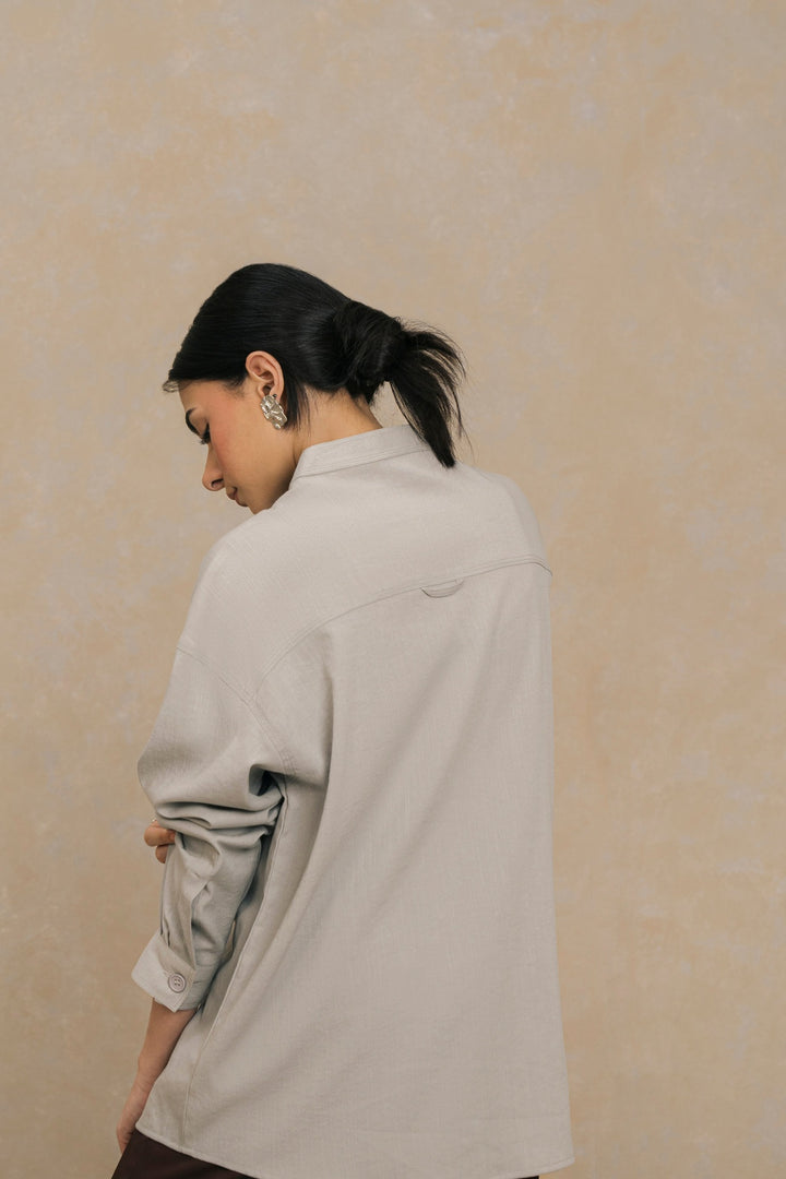 Grey Mandarin Collar Shirt