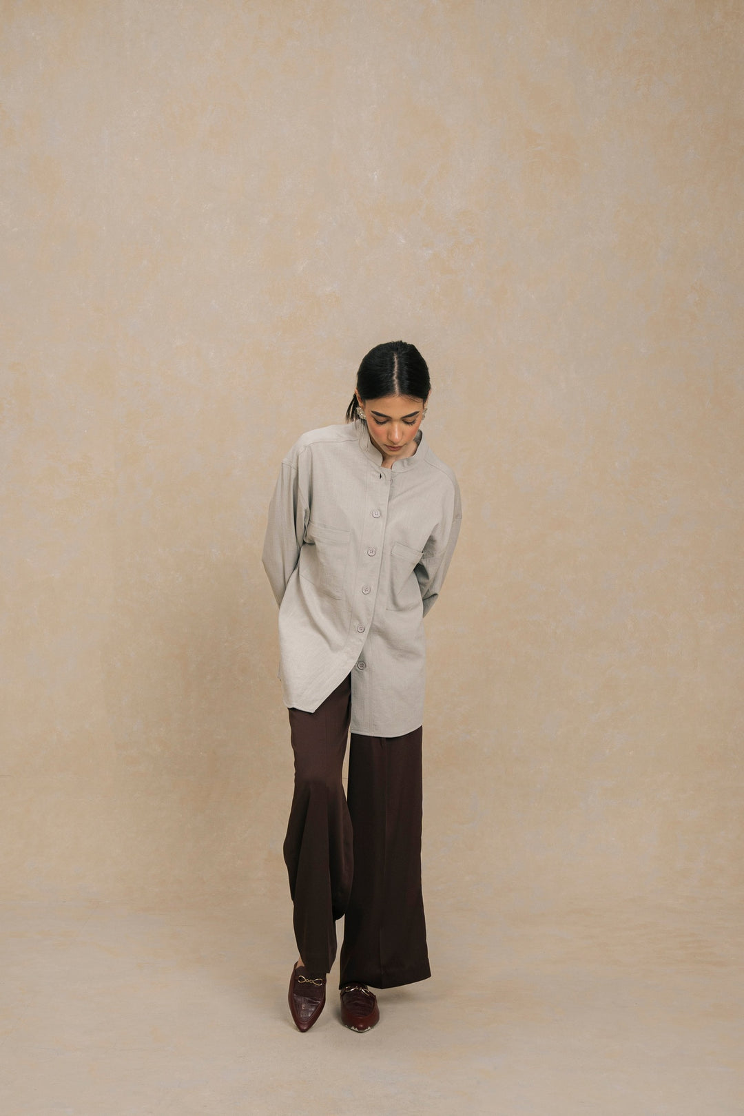Grey Mandarin Collar Shirt