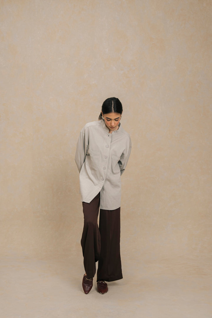 Grey Mandarin Collar Shirt