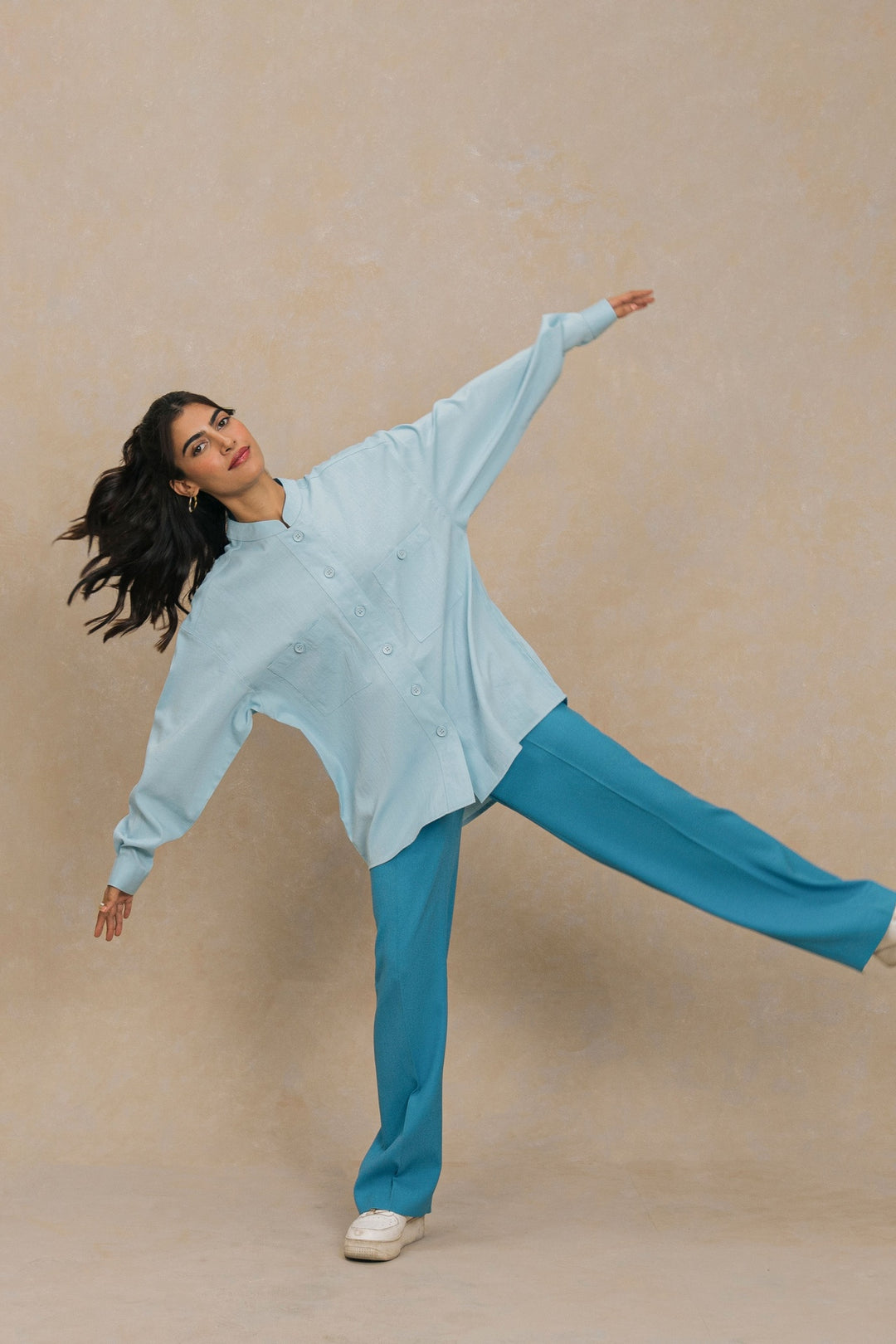 Sky Blue Mandarin Collar Shirt