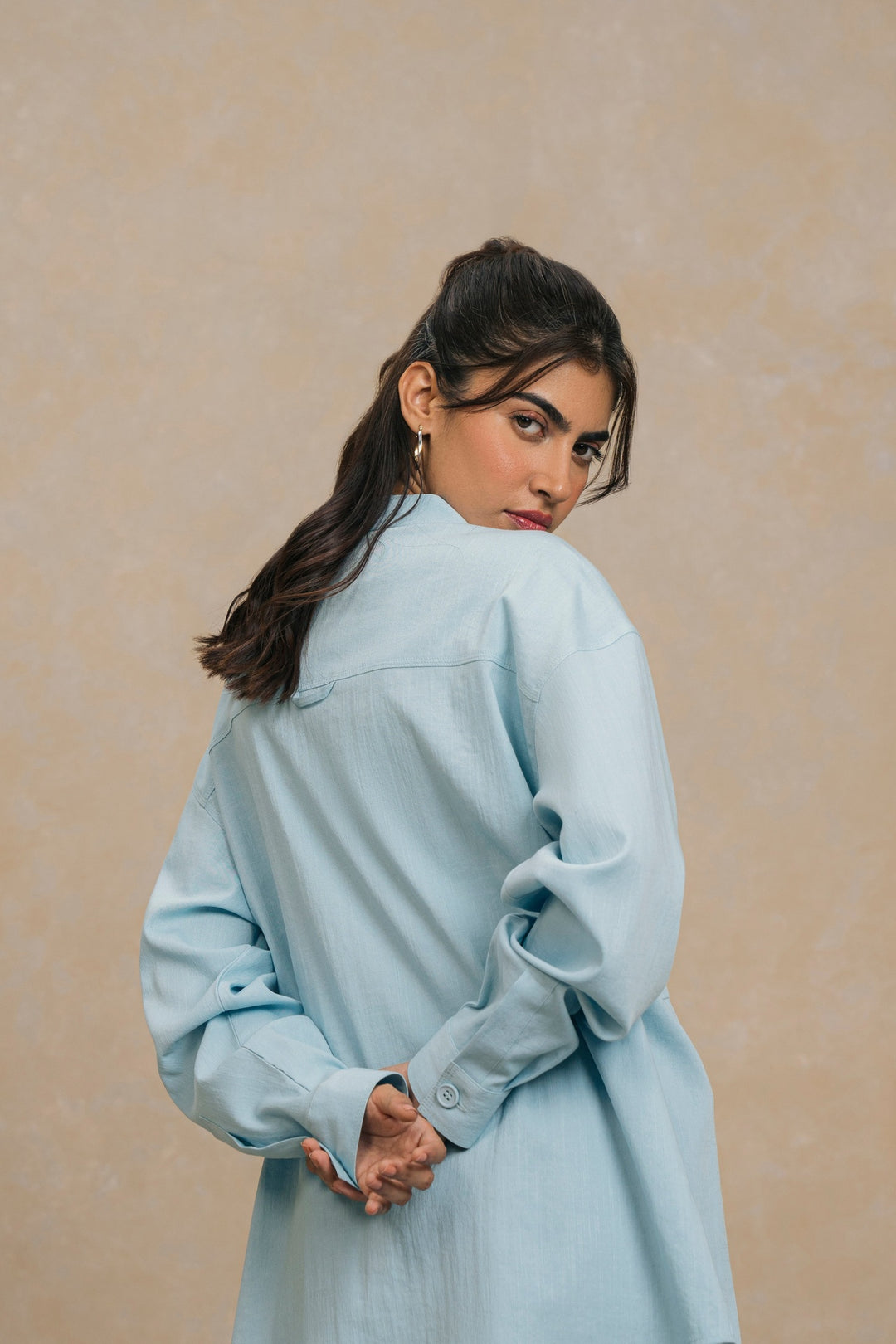 Sky Blue Mandarin Collar Shirt