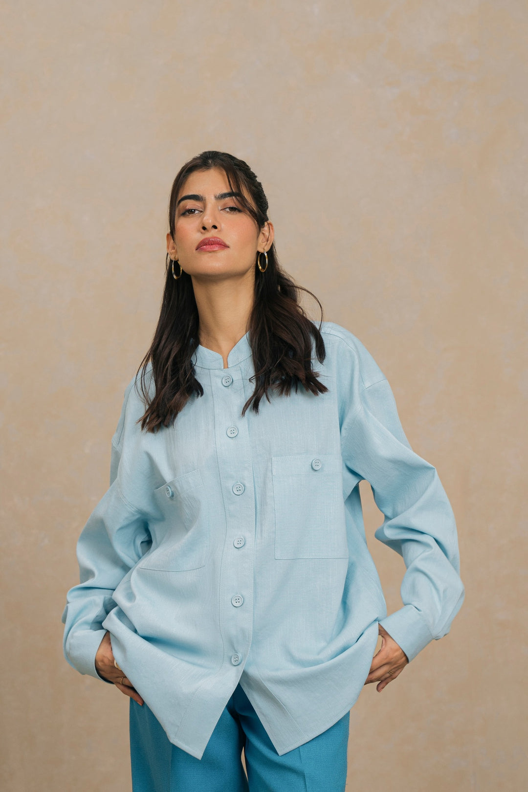 Sky Blue Mandarin Collar Shirt