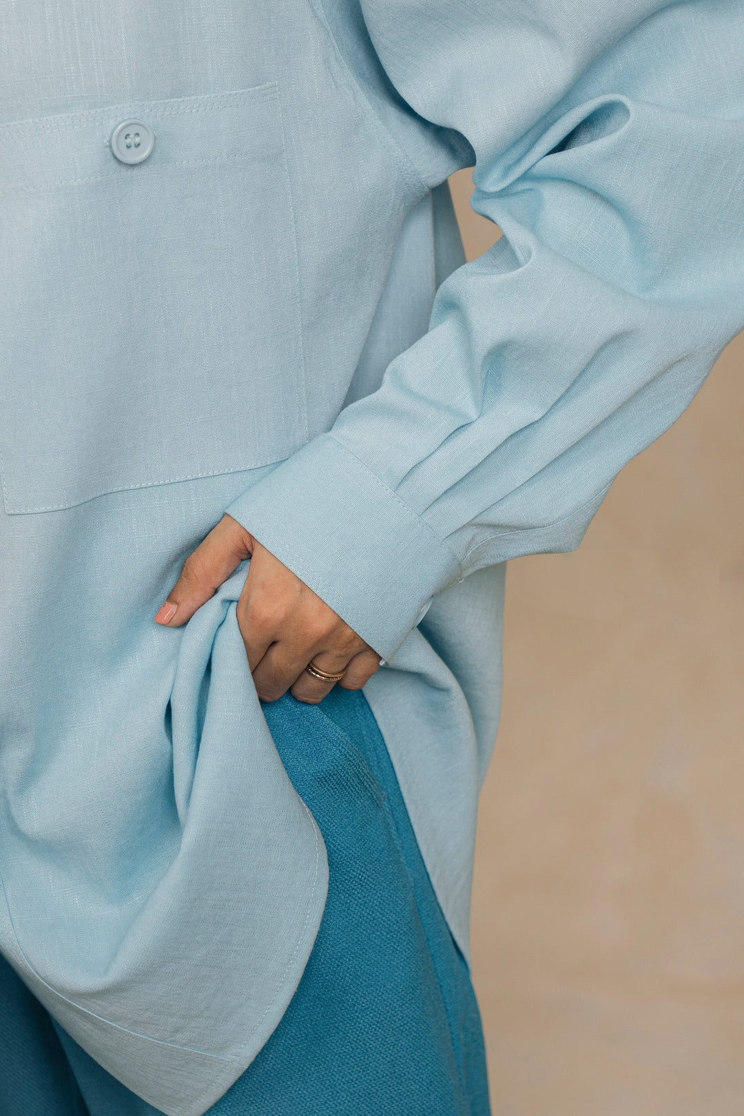 Sky Blue Mandarin Collar Shirt