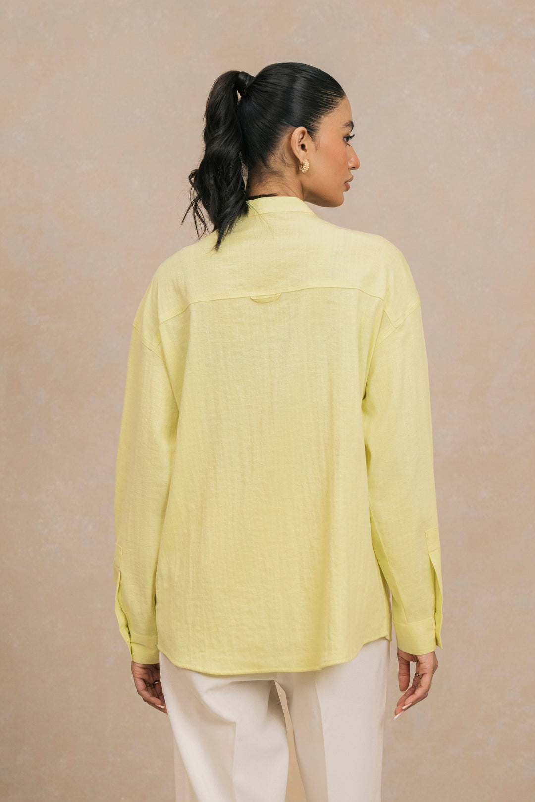 Yellow Mandarin Collar Shirt