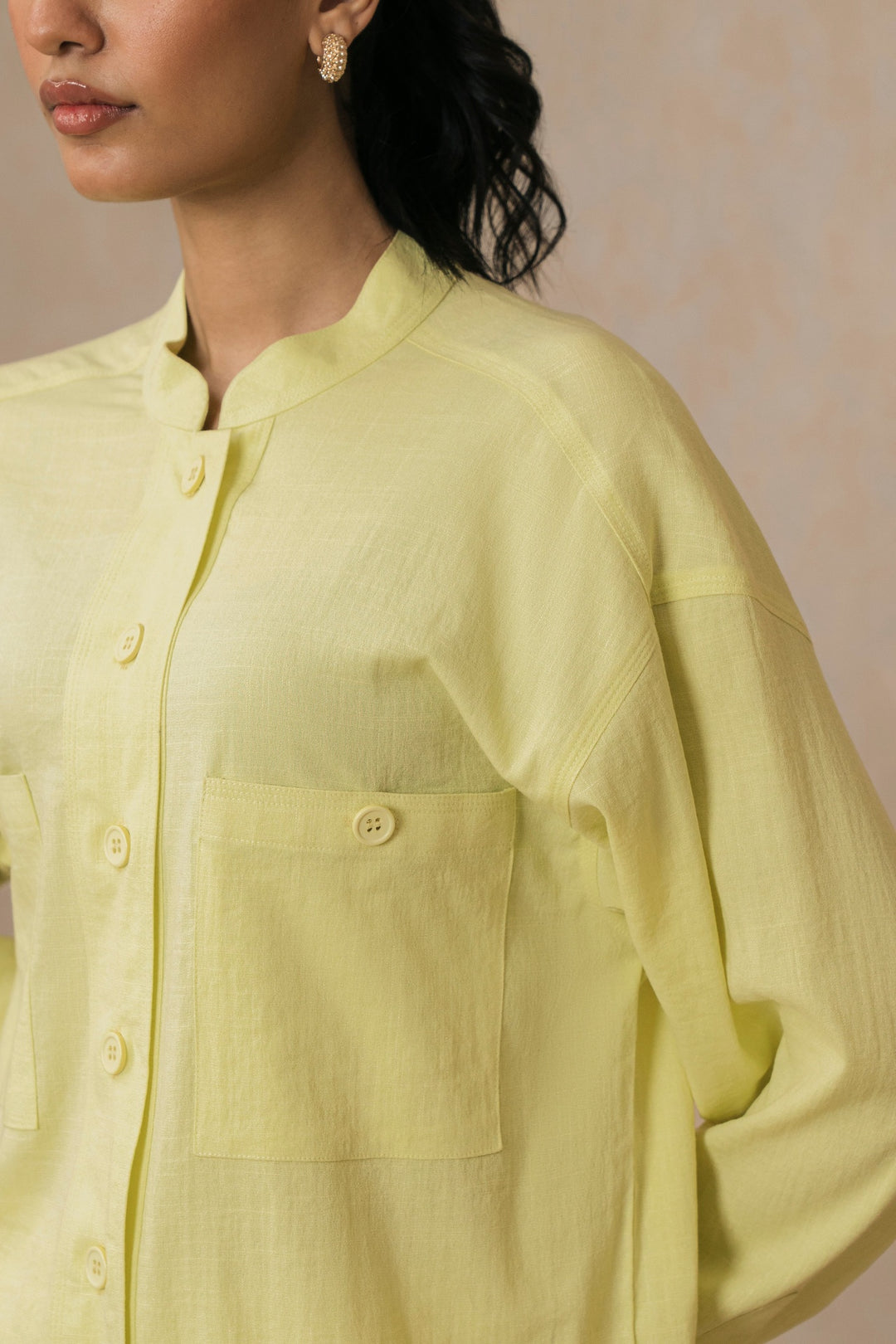 Yellow Mandarin Collar Shirt