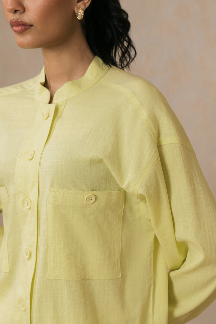Yellow Mandarin Collar Shirt