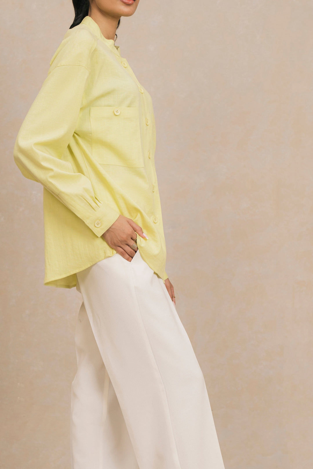 Yellow Mandarin Collar Shirt