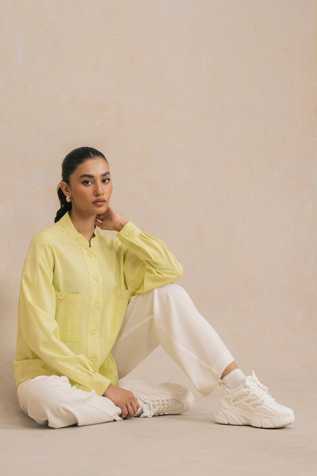 Yellow Mandarin Collar Shirt