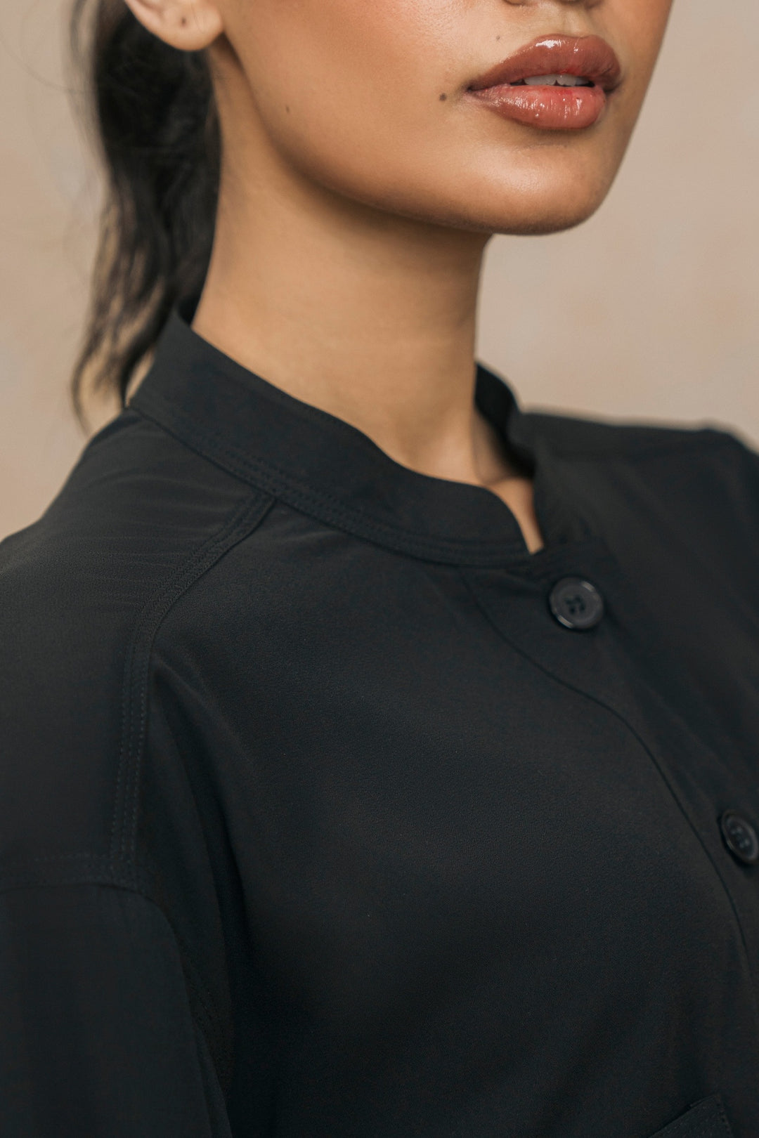 Black Mandarin Collar Shirt