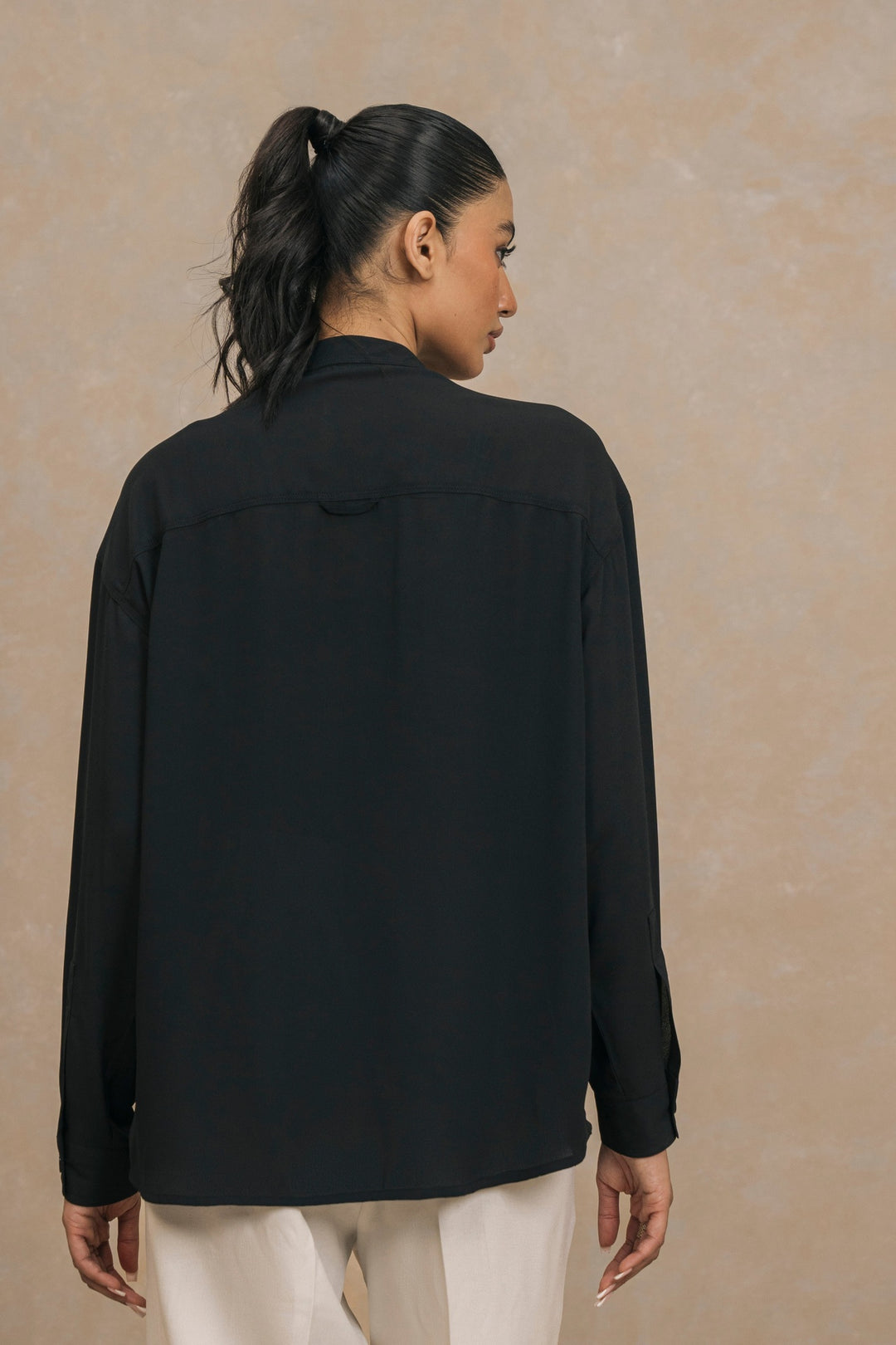 Black Mandarin Collar Shirt