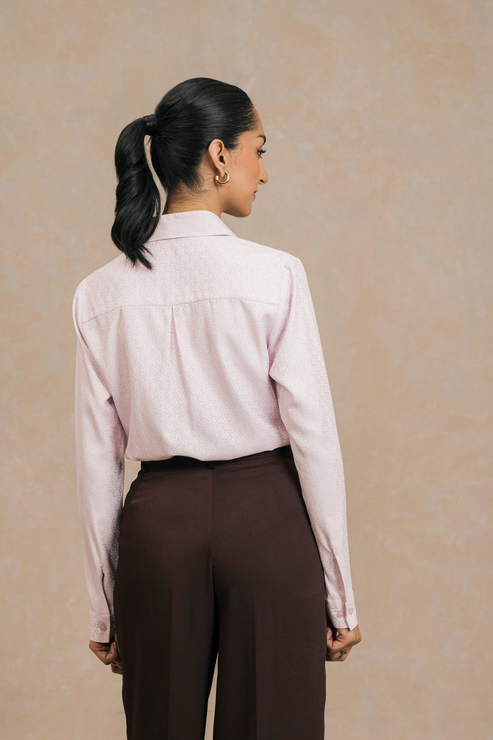 Pink Textured Slim Fit Shirt With Darts