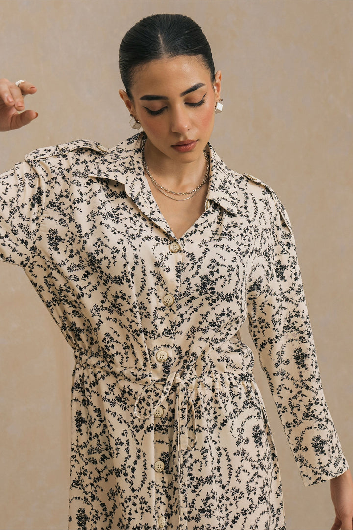 Cream Black Monochrome Long Length Shirt