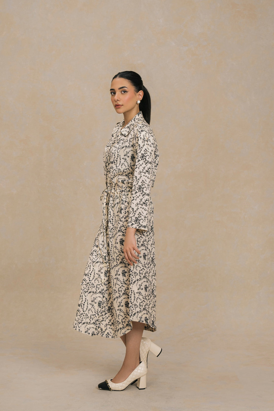 Cream Black Monochrome Long Length Shirt